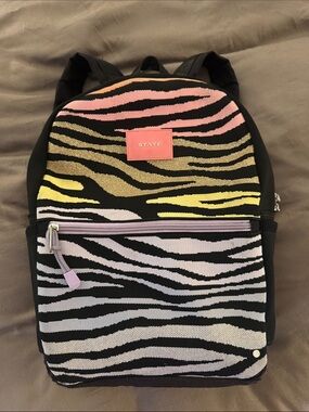 STATE Bags Kane Backpack in Zebra Print- Pink, Yellow, Gold, Lavender & Black
